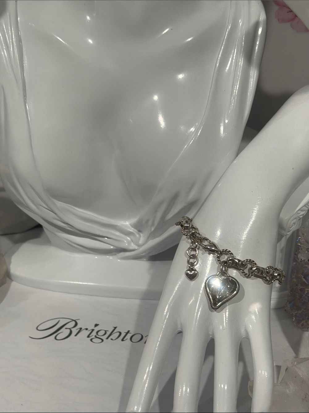🆕💎RARE BRIGHTON VINTAGE SLVR BLUE Swarovski Crystal ‘BiBi Gem Heart’ Bracelet!